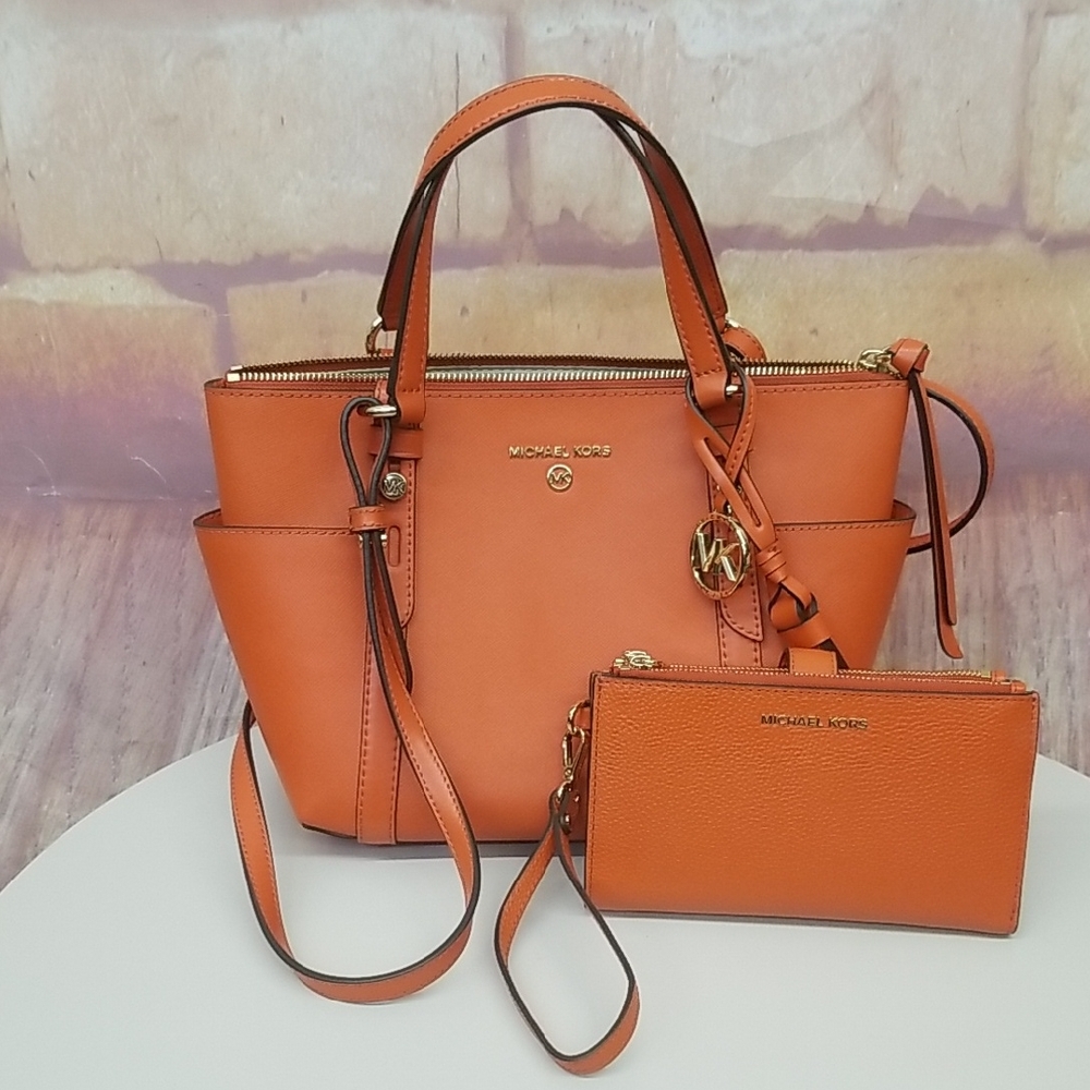 Michael Kors Vibrant Orange Satchel and Wallet Set